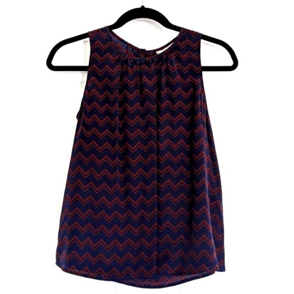 Tucker Shirred Neckline Top Holiday Chevron in Crepe de Chine Silk Blouse - Picture 2 of 7